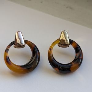 RLM Robert Lee Morris SOHO Vintage Gold Tone Brown Black Hoop Earrings